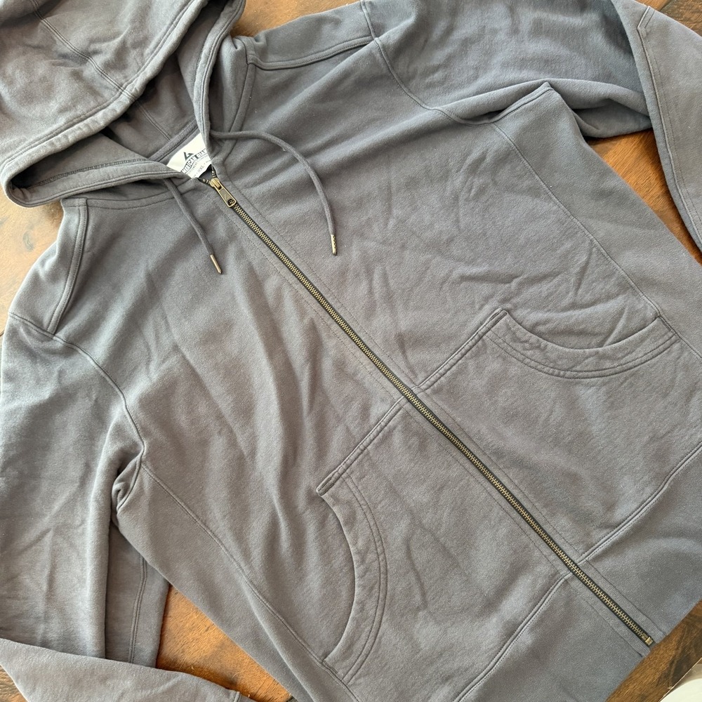 American Giant Hoodie Mens 2XL Blue Full Zip Fleece Kangaroo Pocket Made USA